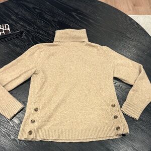 J. Crew Factory Tan Turtleneck Sweater with Button Accents